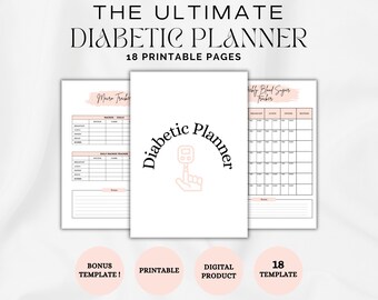 Printable Diabetic Planner, Blood Sugar Tracker, Diabetes Log, Medical Log, Symptom Tracker, Medication Log, Vitamin Organizer, 3 sizes