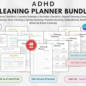 ADHD Cleaning Planner Bundle, Neurodivergent Home Cleaning Schedule, Family Chore Chart, Declutter Checklist, Executive Function Tools, PDF
