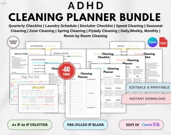 ADHD Cleaning Planner Bundle, Neurodivergent Home Cleaning Schedule, Family Chore Chart, Declutter Checklist, Executive Function Tools, PDF