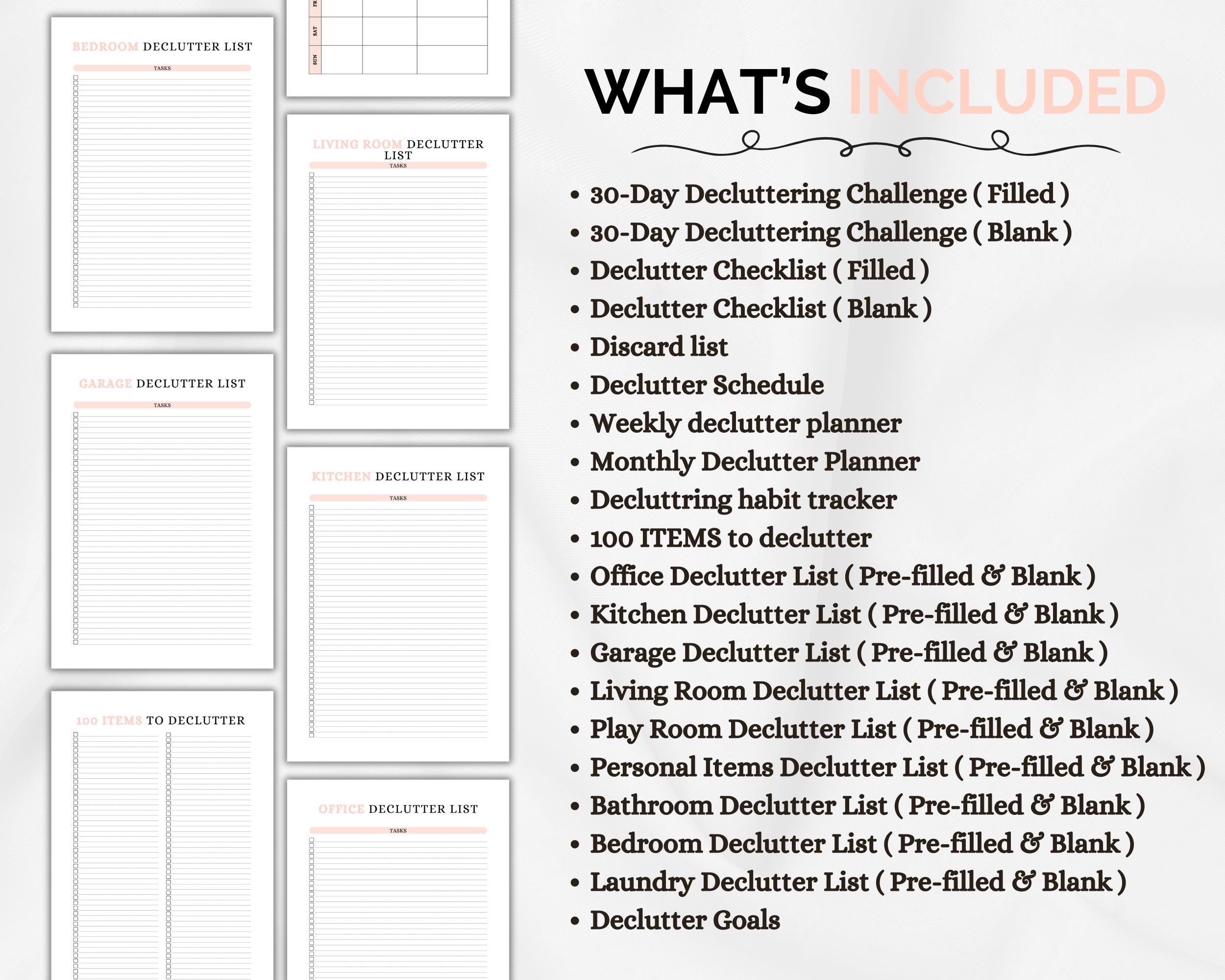 Declutter Checklist, 30-day Declutter Challenge, Adhd Declutter Planner ...