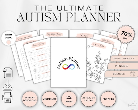 Printable Autism Planner, Autism Planner Adult, Daily Planner For Autism, Autism Digital Planner, Behavior Tracking, Medication Log, 3 Sizes