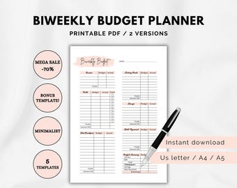 Printable Biweekly Budget Planner, Weekly Paycheck budgeting, Paycheck Budget Tracker, Zero Based Budget Sheet, paycheck budget PDF