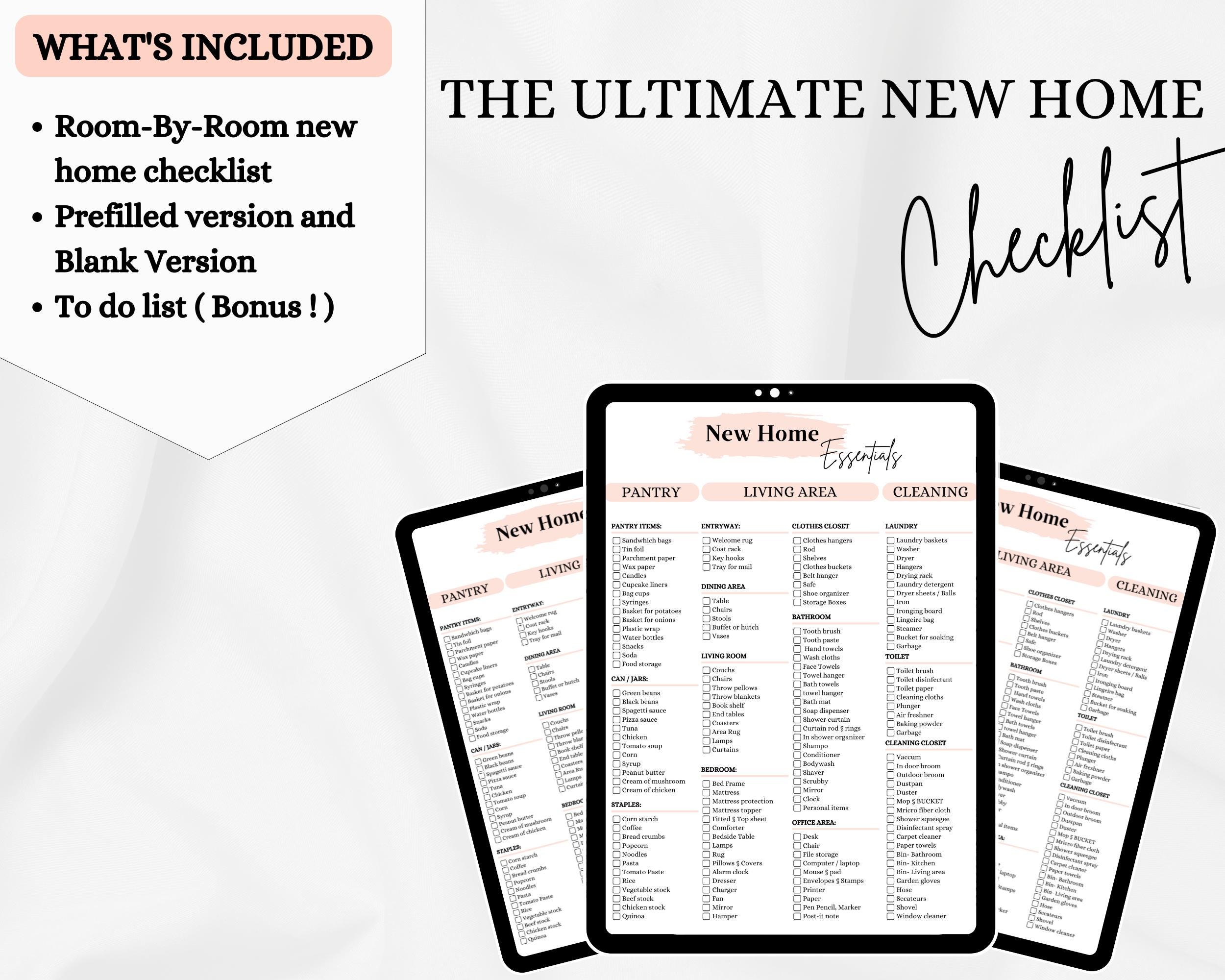 New Home Essentials Checklist, New Home Checklist Printable, First ...