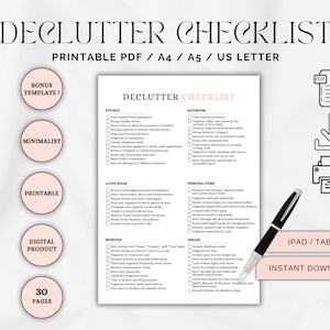 Declutter Checklist, 30-day declutter challenge, Adhd Declutter Planner, Declutter Guide, ADHD Cleaning planner, Home Management Checklist