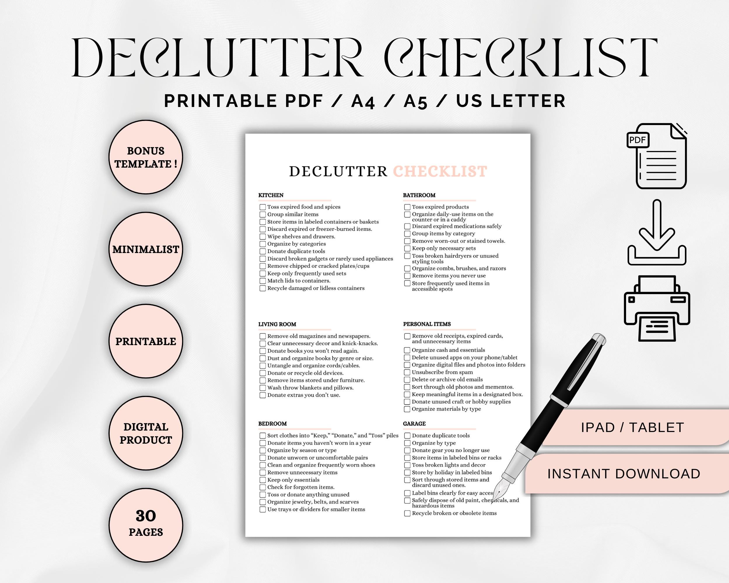 Declutter Checklist, 30-day declutter challenge, Adhd Declutter Planner, Declutter Guide, ADHD Cleaning planner, Home Management Checklist