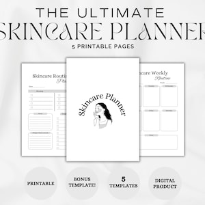 Printable Skincare Planner: Beauty Journal, Self-Love planner, Daily Self-Care, Mindful Healing, Glow up Planner, Skincare Routine, 3 Sizes