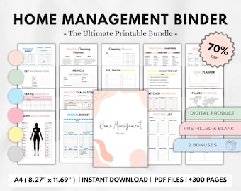 Home Management Binder, Household Organizer, Life Binder, Home Cleaning Schedule, Emergency Binder, Medical Binder, Instant Download, A4