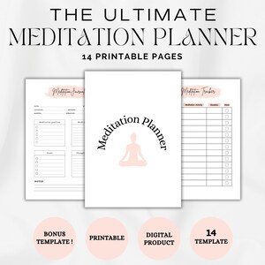Planificador de meditación imprimible: Diario de meditación, Diario de gratitud, Planificador de espiritualidad, Planificador de cuidado personal, Planificador de yoga, Carta A4/A5/Us