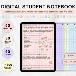 Portrait Digital Student Notebook with Tabs, GoodNotes Notebook, ipad Note Taking, Notetaking Planner, Cornell Notes, Notetaking Template