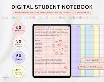 Portrait Digital Student Notebook with Tabs, GoodNotes Notebook, ipad Note Taking, Notetaking Planner, Cornell Notes, Notetaking Template