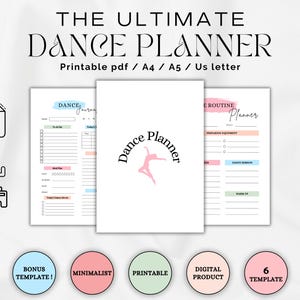 Printable Dance Planner: Dance Routine Planner, Dance Journal, Dance Journey, Mood Tracker, Music Organizer, Student Dancer Planner, 3 Sizes