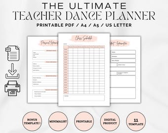 Teacher Dance Planner, Dance Journal, Dance Classes, Dance Organizer, Class Organizer, Dance Journey, dance teachers, A4/A5/UsLetter