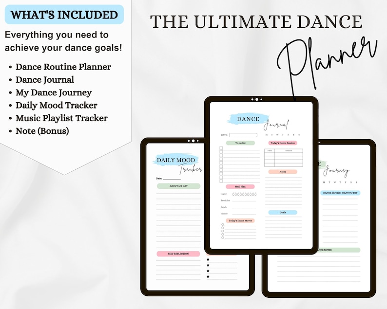 Printable Dance Planner: Dance Routine Planner, Dance Journal, Dance Journey, Mood Tracker ...