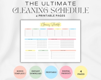Cleaning Schedule Printable, Yearly Cleaning Checklist, Adhd Cleaning Planner, Adult Chore Chart, House Chore List, Colorful, A4 / Us Letter