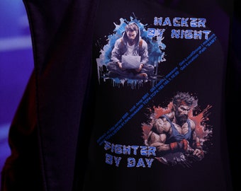 Hacker by night, fighter by day, Hacker T-Shirt, Fighter T-Shirt, Cool T-Shirt, Funny T-Shirt, Boxer T-Shirt, Street Fighter T-Shirt