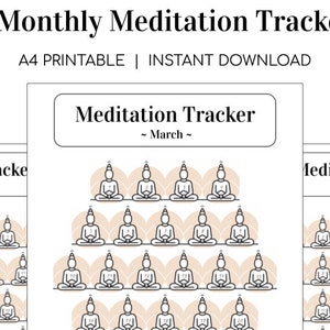 Meditation Tracker, Monthly Tracker, Meditation Journal, Monthly Meditation Log, Planner Printable, Monthly Log, Printable Tracker