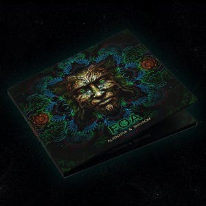 May include: A CD case with a detailed, colorful illustration of a face with green eyes and a beard, surrounded by intricate patterns in shades of green, blue, and orange. The text "FOA" is visible, along with "ALIENAPIA & SHIVAOM".