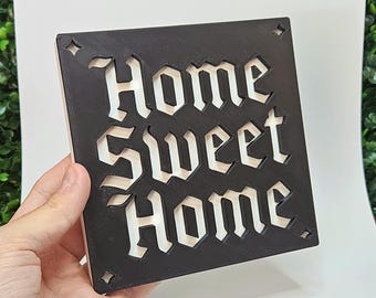 Home Sweet Home Gothic Sign • Recessed Blackletter Square Plaque • Spooky Reader & Goth Decor • Unique Housewarming Present