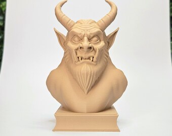 Krampus Bust Sculpture | Horned Demon Pedestal Statue | Dark Academia Bookshelf & Desk Decor | Spooky Black Christmas Holiday Gift