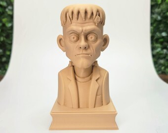 Frankenstein's Monster Bust Statue • Classic Sci-Fi Horror Sculpture • Gothic Bookshelf Decor • Universal Monster Pedestal Figure