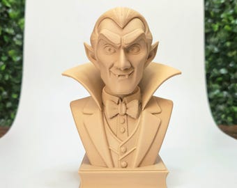 Count Dracula Bust Statue • Classic Vampire Head Sculpture • Gothic Horror Bookshelf Decor • Universal Book Monster Pedestal Figure