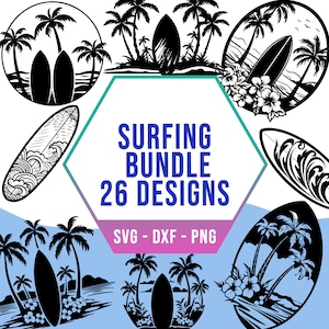 Surfen SVG Bundle, süße tropische Surfen SVG Pack, Cricut Silhouette Dateien für Laser Cutter
