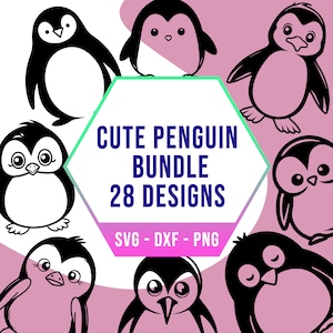 Lindo paquete SVG de pingüino, paquete Kawaii Penguin SVG PNG, archivos de silueta Cricut para cortador láser