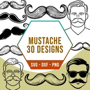 Schnurrbart Gesichtsbehaarung SVG Bundle, Barber Fashion Bart SVG Pack, Cricut Silhouette PNG-Dateien für Laser Cutter