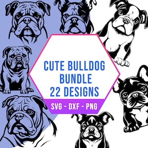 Niedliche Bulldogge Hund SVG Bundle, französische und englische Welpen SVG Pack, Cricut Silhouette PNG-Dateien für Laser Cutter