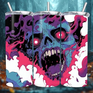 Angry Cartoon Zombie Tumbler Wrap, Vibrant Horror Monster Sublimation Design PNG, 20oz Skinny Digital Download
