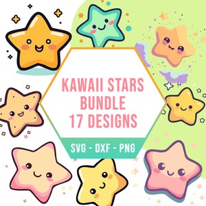 Kawaii Sterne SVG PNG Bundle, süße magische Sterne SVG Pack, Cricut Clipart Dateien