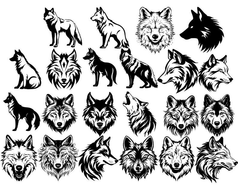 Cute Wolf SVG Bundle, Beautiful Wolf SVG Pack, Cricut Silhouette Files