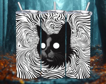 Trippy Weird Cat Tumbler Wrap, Spooky Wavy Kitty Spirit Sublimation Design PNG, 20oz Skinny Digital Download