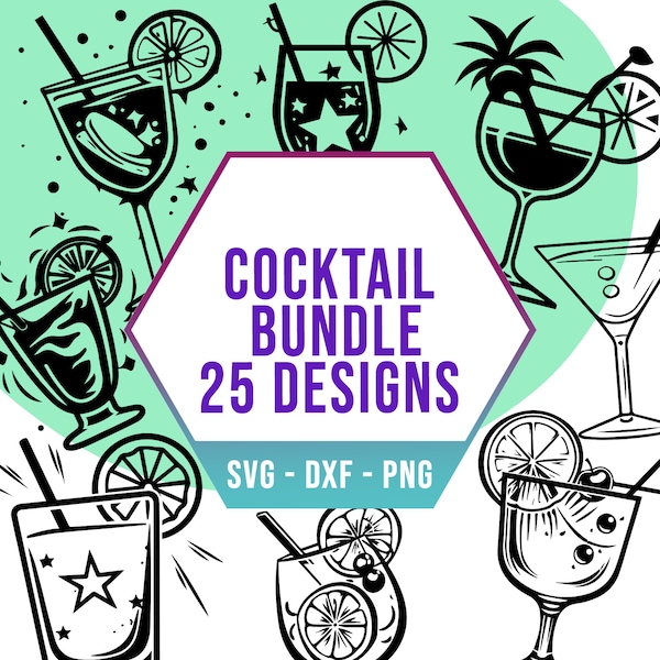 Cocktail Event Drink SVG Bundle, Party Fruity Aperitif Glass SVG Pack, Cricut Silhouette Files for Laser Cutter