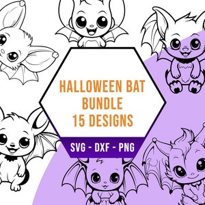Uroczy pakiet Halloween Bat SVG, pakiet Kawaii Night Creature SVG, pliki Cricut Silhouette do plotera laserowego