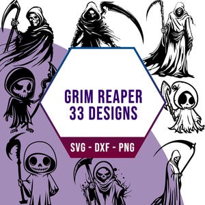 Sensenmann SVG Bundle, Spooky Scythe Tod SVG Pack, Cricut Silhouette PNG-Dateien für Laser Cutter