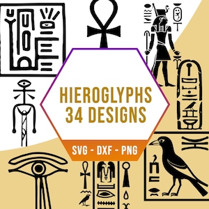 Egypt Hieroglyphs SVG Bundle, Ancient Symbols SVG Pack, Cricut Silhouette PNG Files for Laser Cutter