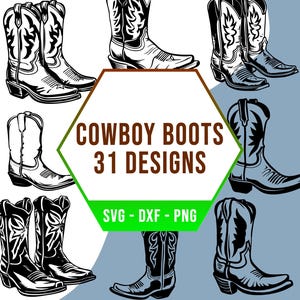 Cowboy Boots SVG Bundle, Western Country SVG Pack, Cricut Silhouette PNG-Dateien für Laser Cutter