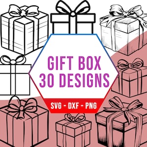 Paquete SVG de cajas de regalo, lindo paquete SVG presente envuelto simple, archivos de silueta Cricut para cortador láser