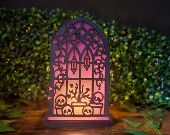 Creepy Cute Ghost Greenhouse Light | Hanging Lantern & Bat Silhouette Lamp | Witchy Halloween Room Decor | 3D Printed Fantasy Library Filler