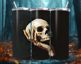 Dark Horror Skull Tumbler Wrap, Evil Gothic Romance Sublimation Design PNG, 20oz Skinny Digital Download