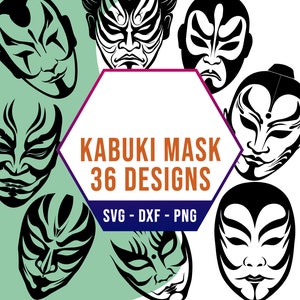 Kabuki Maske SVG Bundle, japanisches Theater SVG Pack, Cricut Silhouette-Dateien für Laser Cutter