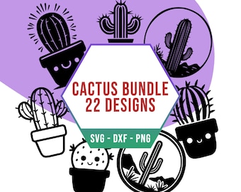 Desert Cactus SVG Bundle, Spiky Green Plant SVG Pack, Cricut Silhouette PNG Files for Laser Cutter