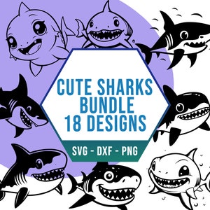 Baby Hai SVG Bundle, Unterwasser Meerestier Raubtier SVG Pack, Cricut Silhouette-Dateien für Laser Cutter