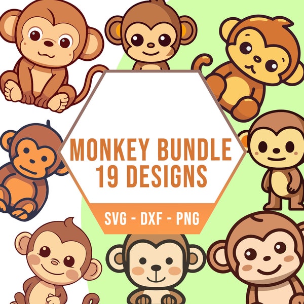 Very Cute Monkey SVG PNG Bundle, Baby Monkey SVG Pack, Cricut Clipart Files