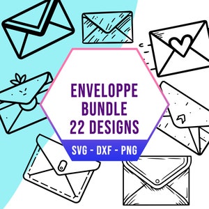 Pretty Enveloppe SVG PNG Bundle, Cute Letter SVG Pack, Cricut Silhouette Files for Laser Cutter