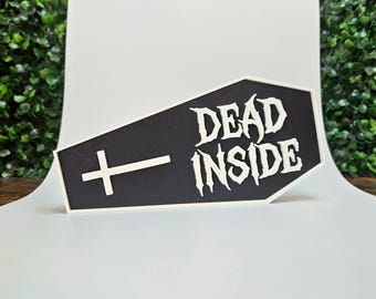 Dead Inside Gothic Coffin Sign | Freestanding Coffin Letter Plaque | Funny Work Desk Accessory | Unique Goth Room & Shelf Decor
