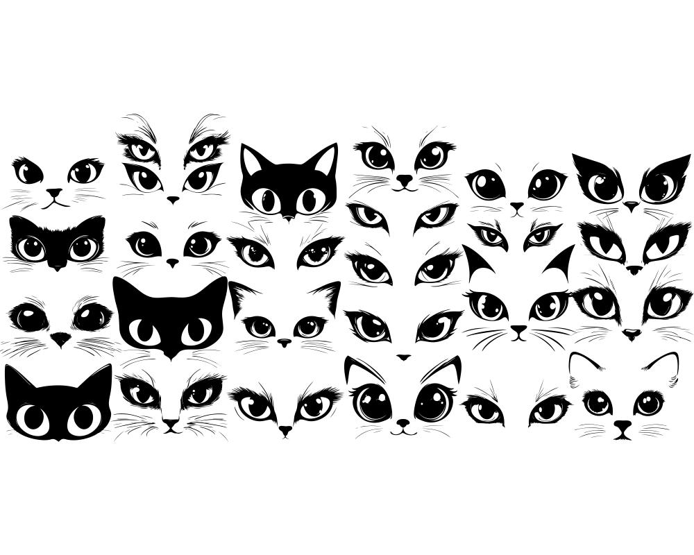 Cute Cat Eyes SVG Bundle, Kawaii Kitten Whisker SVG Pack, Cricut
