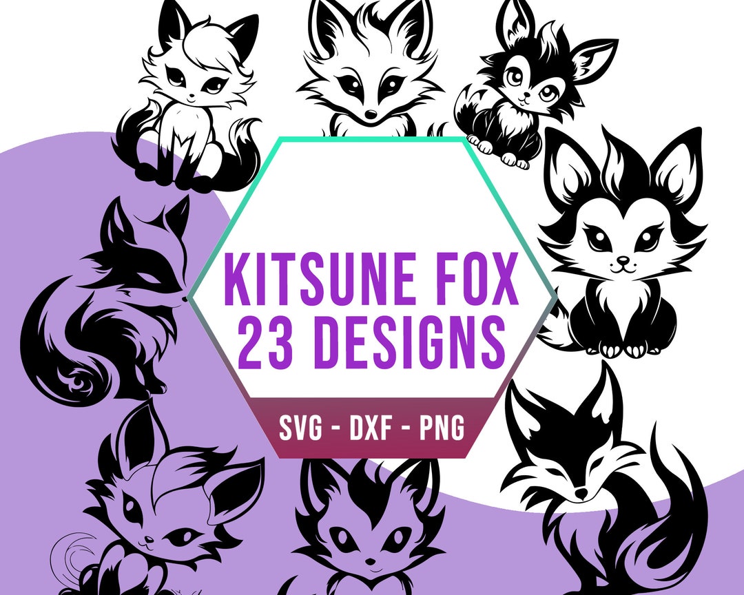 Kitsune Fox SVG Bundle, Japanese Yokai Fox SVG Pack, Cricut Silhouette