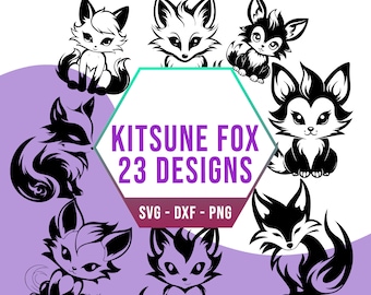 Cute Kitsune Fox SVG Bundle, Kawaii Japanese Yokai SVG Pack, Cricut Silhouette Files for Laser Cutter